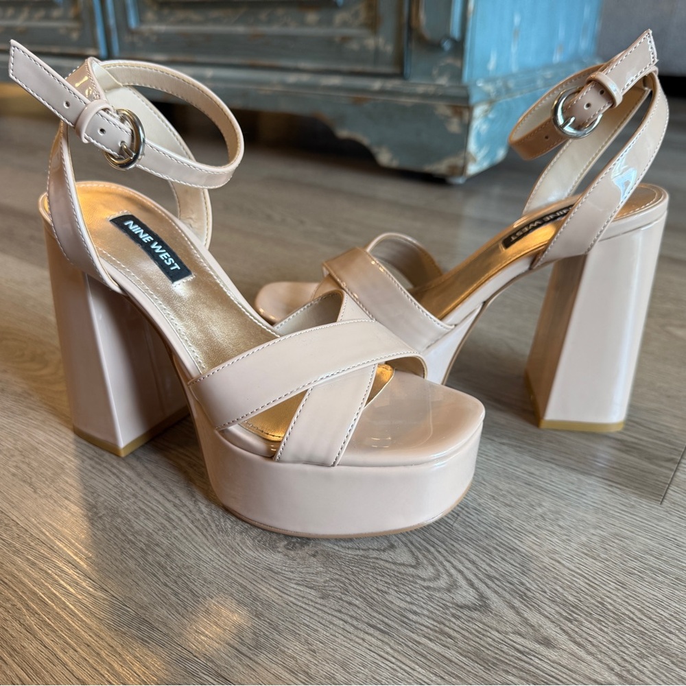 Nine West Cream Heels with Adjustable Ankle Straps
